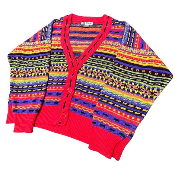 Vtg 80s 90s One Step Up Dopamine Cardigan Oversized Knit Sweater Sz S Unisex EUC - Picture 4 of 15